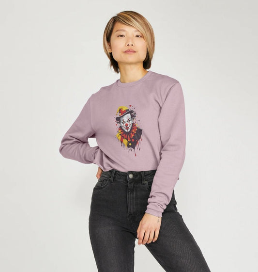 Women's scary clown design organic cotton boxy jumper - Premium Eco Chic Printed Boxy Jumpers from Eco Threadz - Just £30! Shop now at Eco Threadz