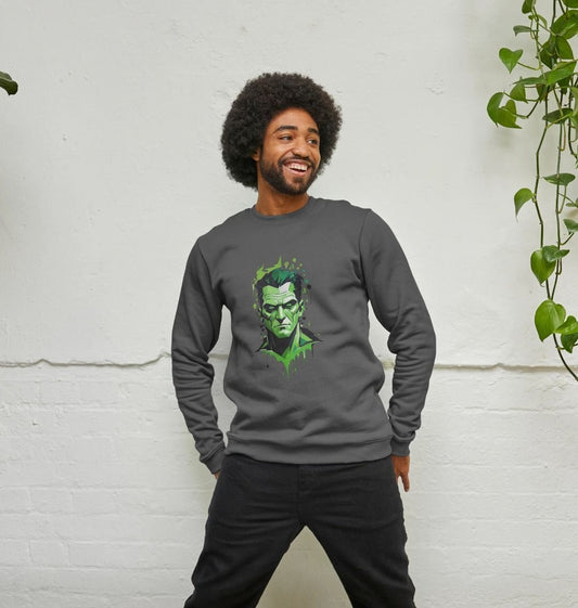 Men's Frankenstein's Monster Design Organic Cotton Sweater - Premium Eco Chic Printed Sweater from Eco Threadz - Just £35! Shop now at Eco Threadz
