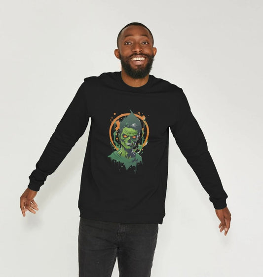 Men's Zombie Design Organic Cotton Sweater - Premium Eco Chic Printed Sweater from Eco Threadz - Just £35! Shop now at Eco Threadz