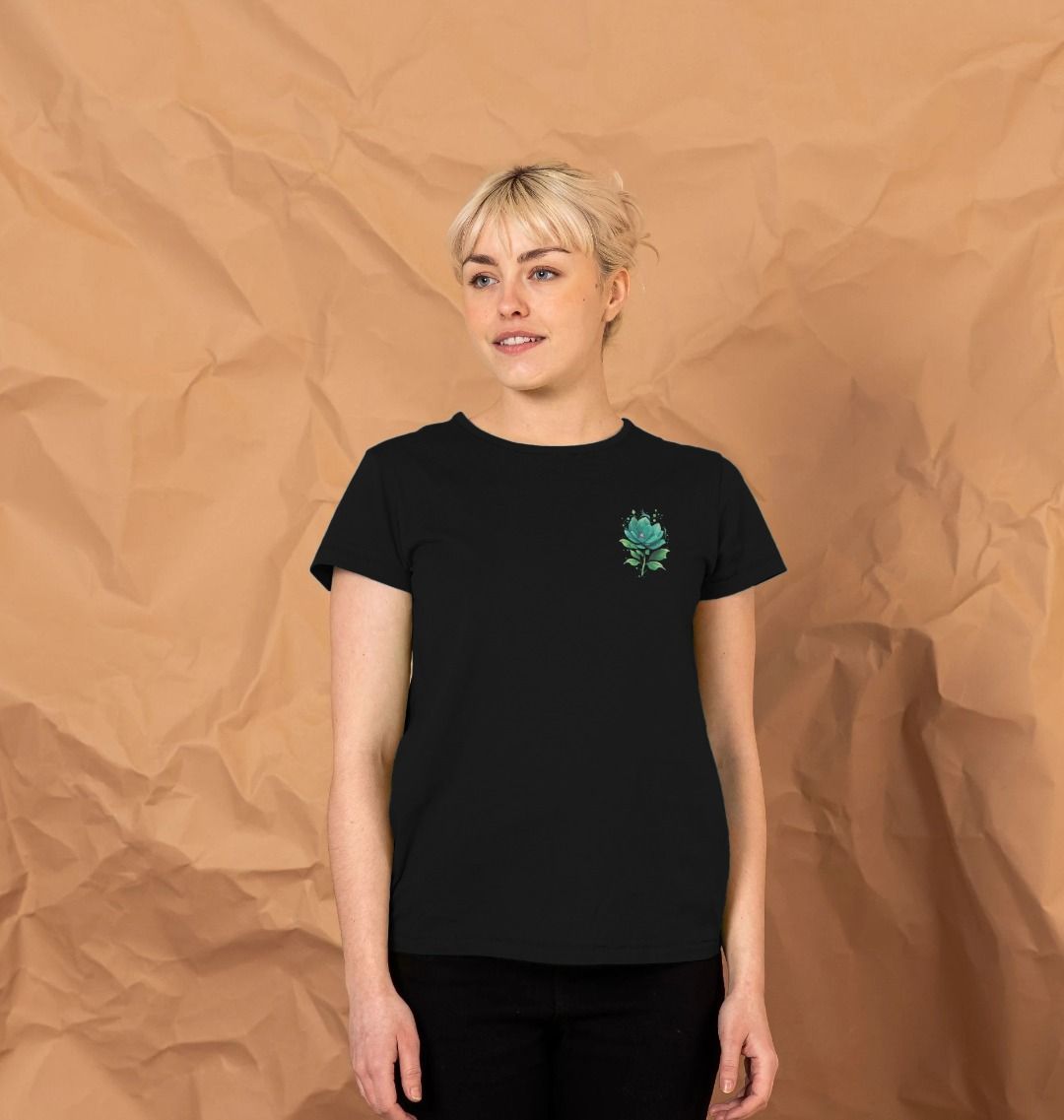 Women's green jade flower design crew neck organic cotton t-shirt - Premium Eco Chic Printed T-shirt from Eco Threadz - Just £20! Shop now at Eco Threadz