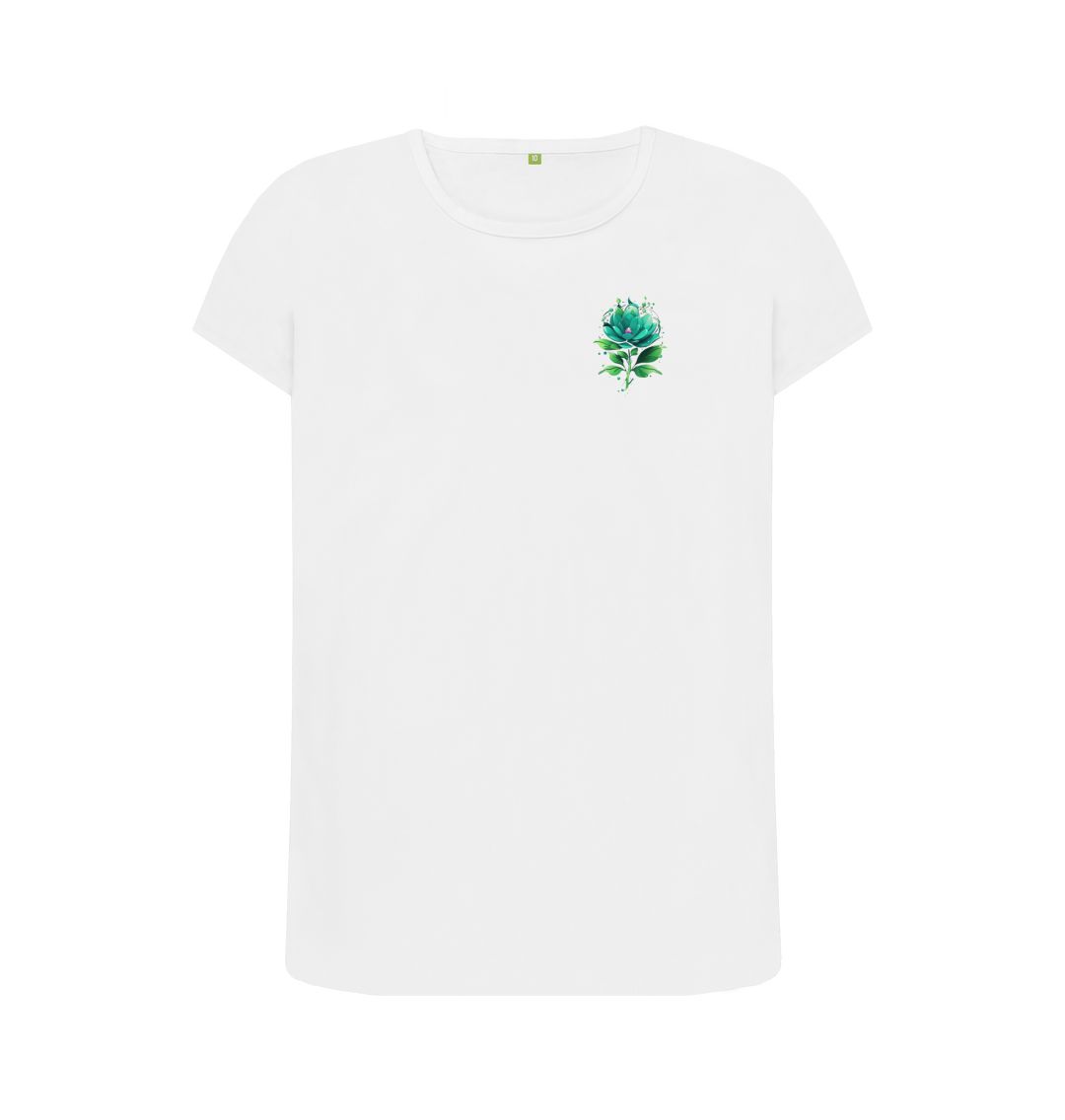 Women's green jade flower design crew neck organic cotton t-shirt - Premium Eco Chic Printed T-shirt from Eco Threadz - Just £20! Shop now at Eco Threadz
