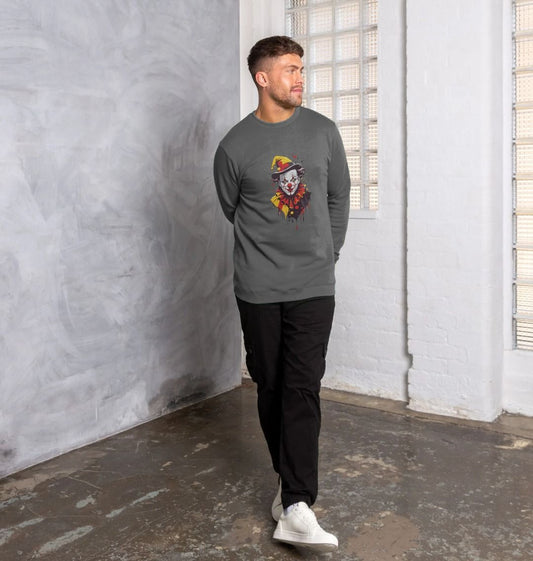 Men's Scary Clown Design Organic Cotton Sweater - Premium Eco Chic Printed Sweater from Eco Threadz - Just £35! Shop now at Eco Threadz