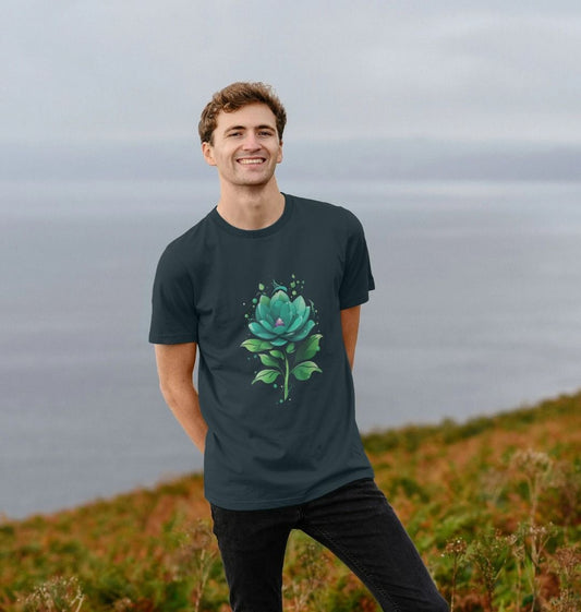 Men's green jade flower design organic cotton t-shirt - Premium Eco Chic Printed T-shirt from Eco Threadz - Just £20! Shop now at Eco Threadz