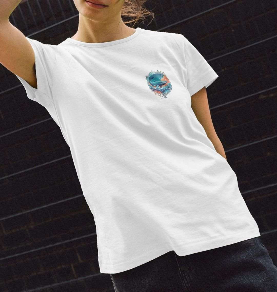 Women's blue whale design crew neck organic cotton t-shirt - Premium Eco Chic Printed T-shirt from Eco Threadz - Just £20! Shop now at Eco Threadz