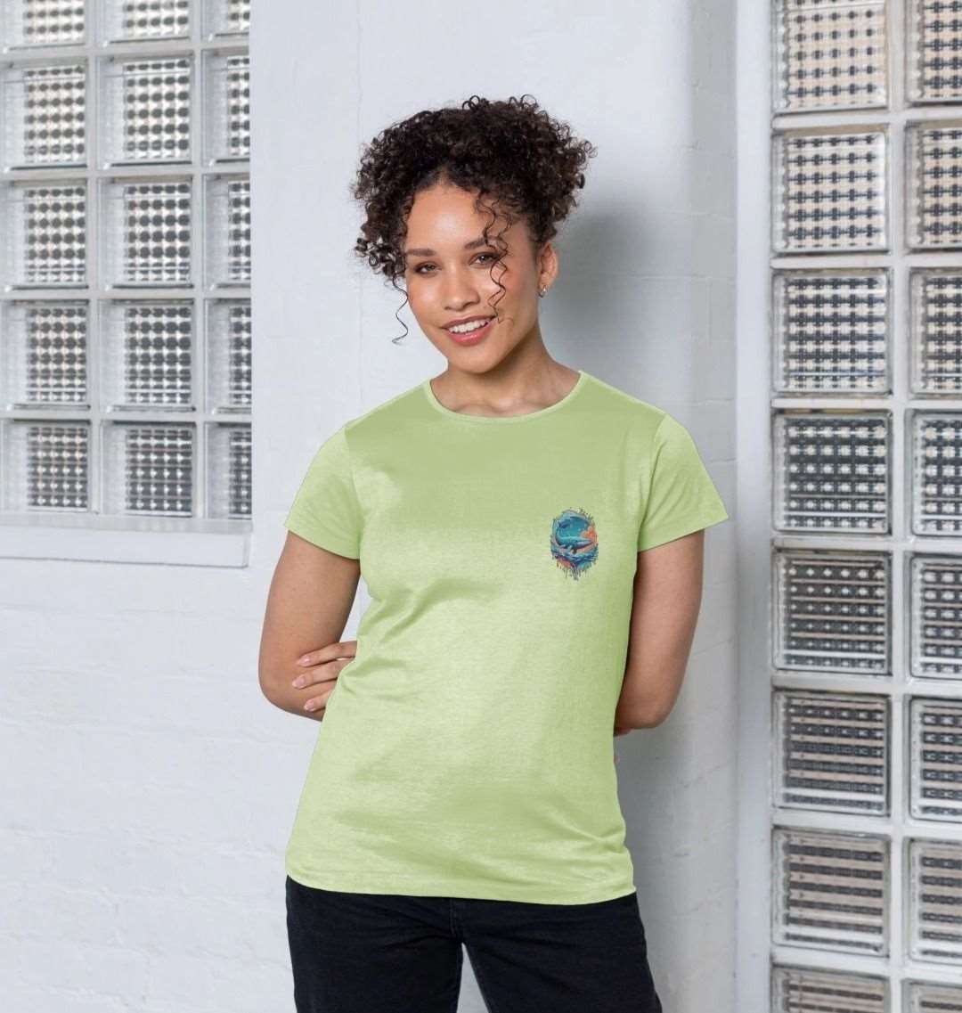 Women's blue whale design crew neck organic cotton t-shirt - Premium Eco Chic Printed T-shirt from Eco Threadz - Just £20! Shop now at Eco Threadz