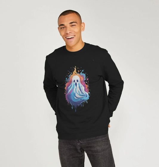 Men's Spooky Ghost Design Organic Cotton Sweater - Premium Eco Chic Printed Sweater from Eco Threadz - Just £35! Shop now at Eco Threadz